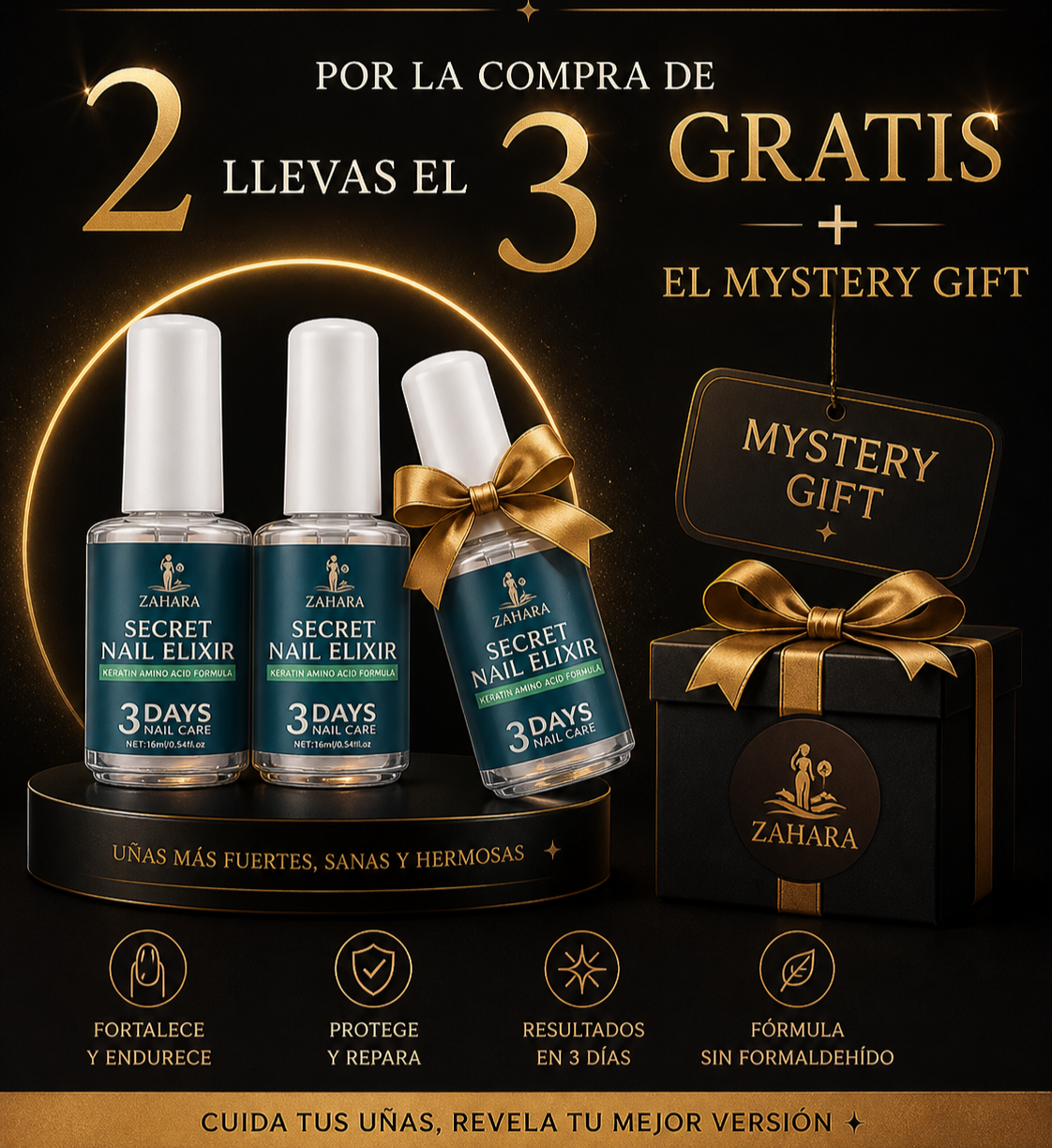 PROMO COMPRA 2 Y LLEVA 3 ZAHARA Secret Nail Elixir + MYSTERY GIFT + GUIA DE TRATAMIENTO