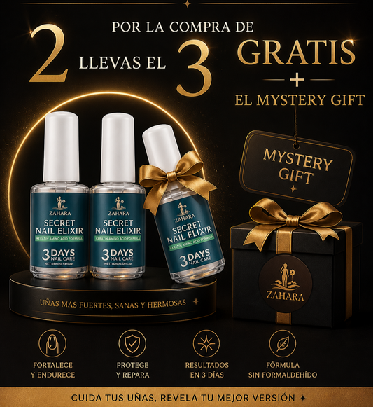 PROMO COMPRA 2 Y LLEVA 3 ZAHARA Secret Nail Elixir + MYSTERY GIFT + GUIA DE TRATAMIENTO
