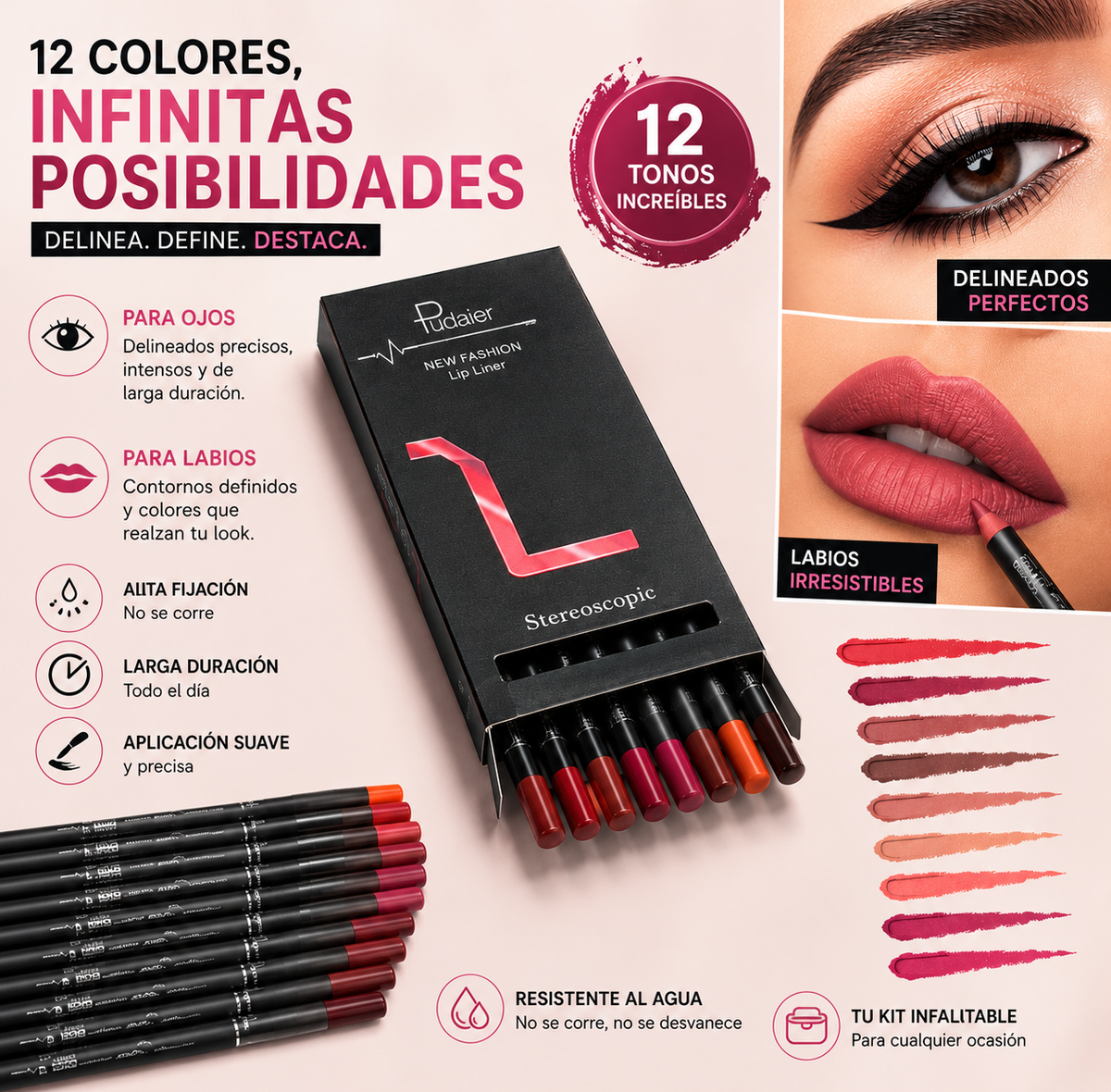 Lápices Delineadores Ultra Fijación x12 Zahara Premium